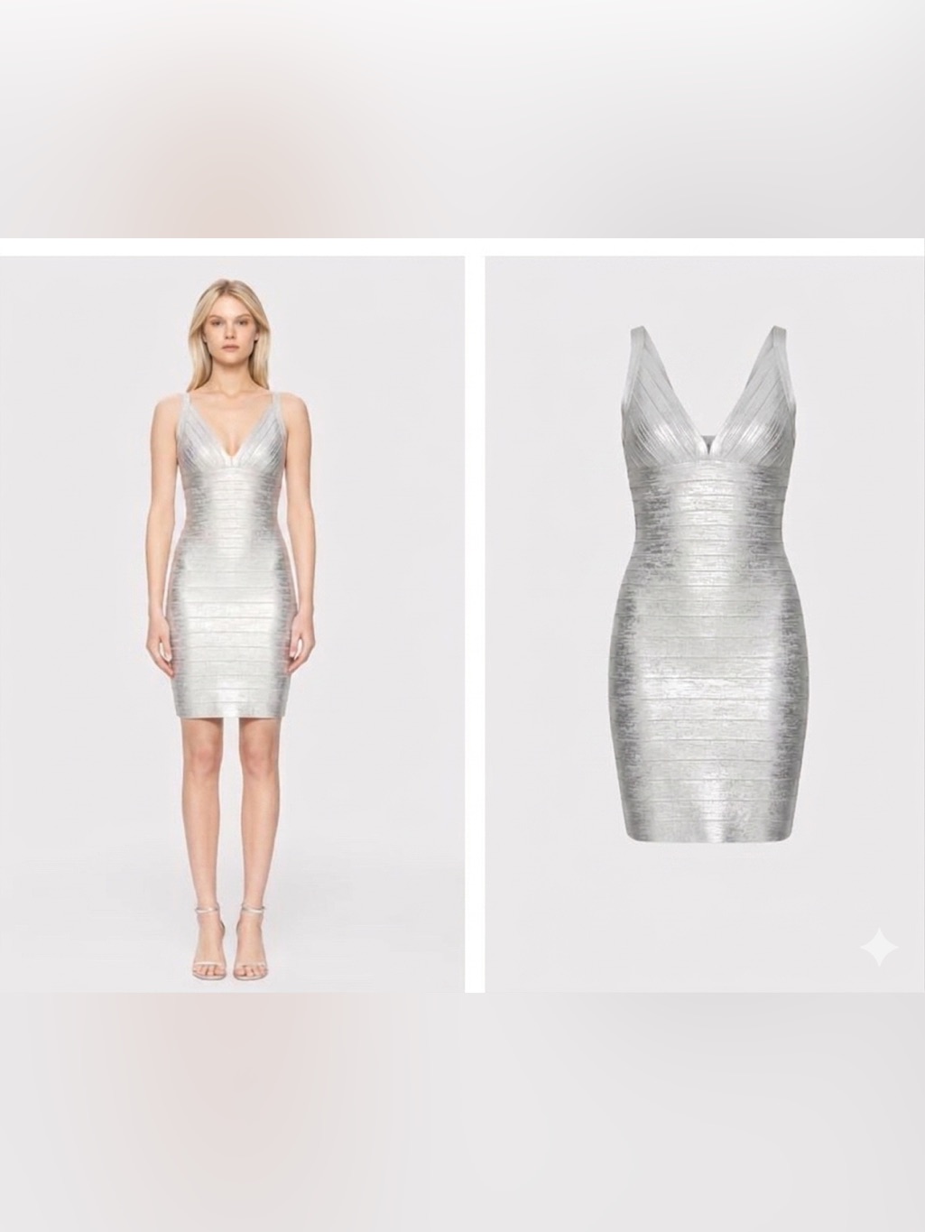 Herv Lger Silver Metallic Foil Bandage Dress Size Small